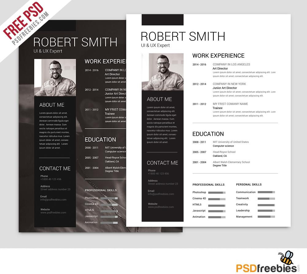 free simple and clean cv resume template in photoshop psd format