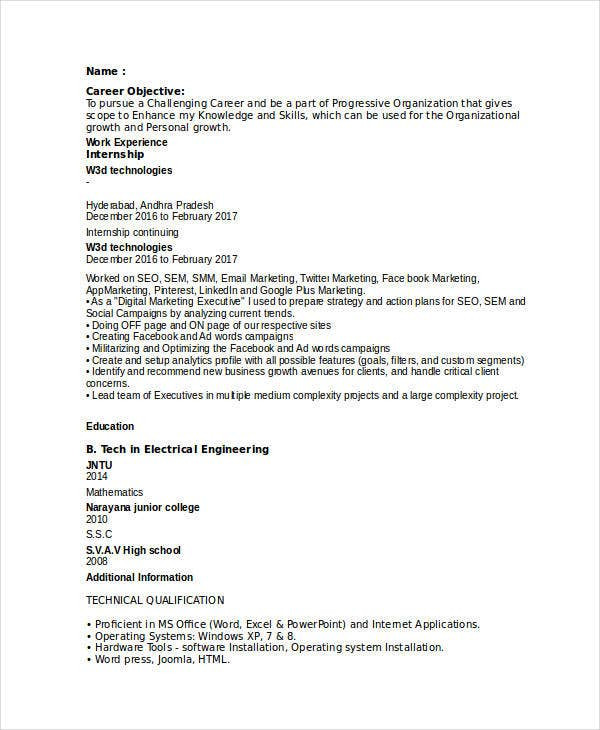 marketing resume sample