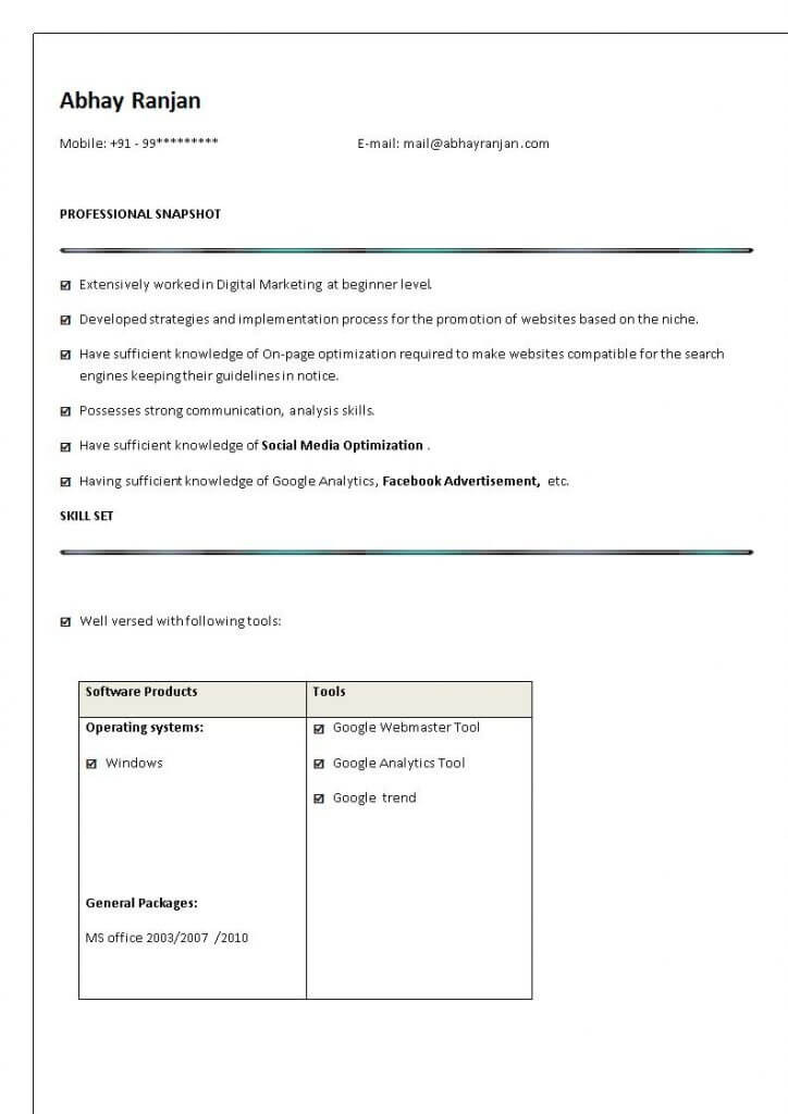digital marketing resume sample