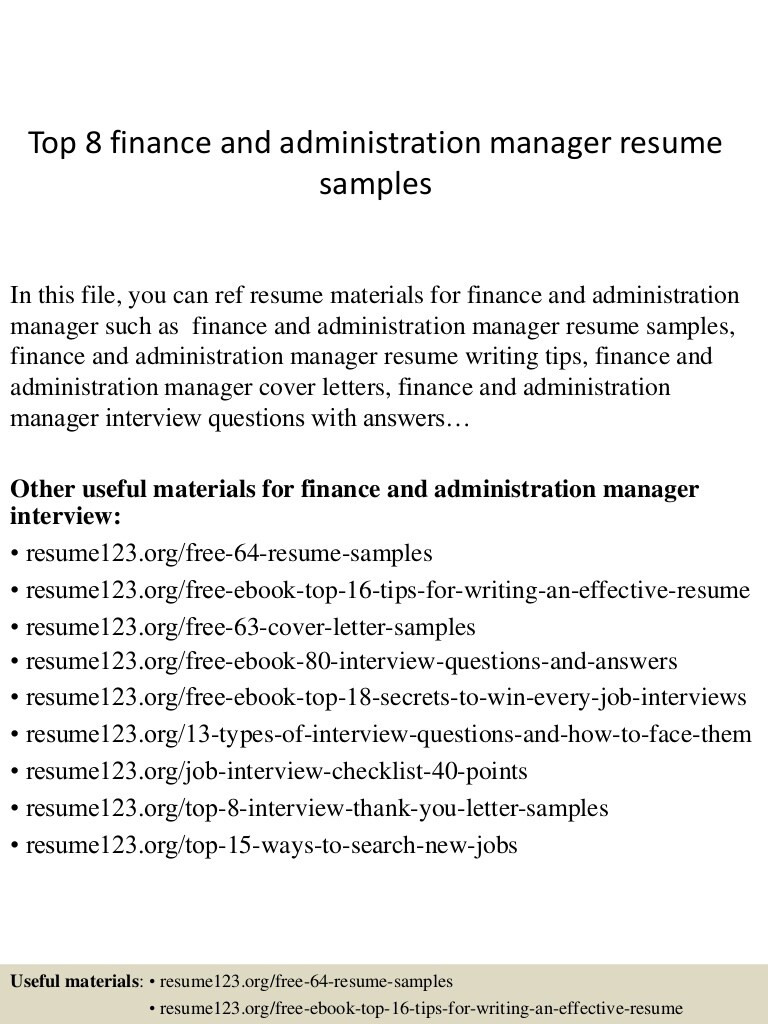 top 8 finance and administration manager resume samples