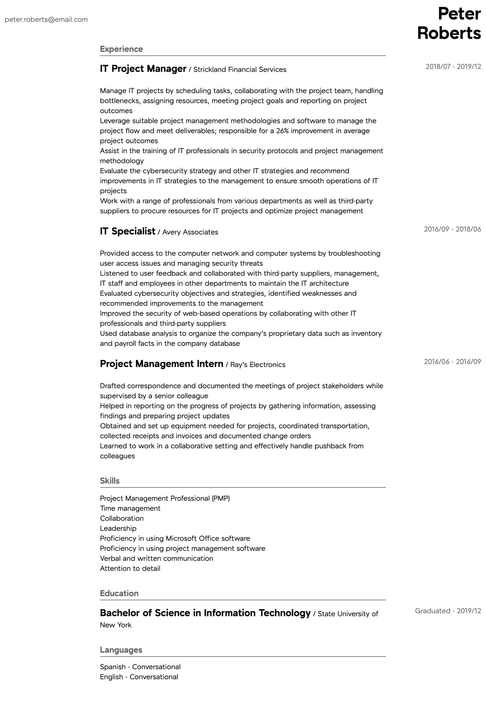 information technology resume sample