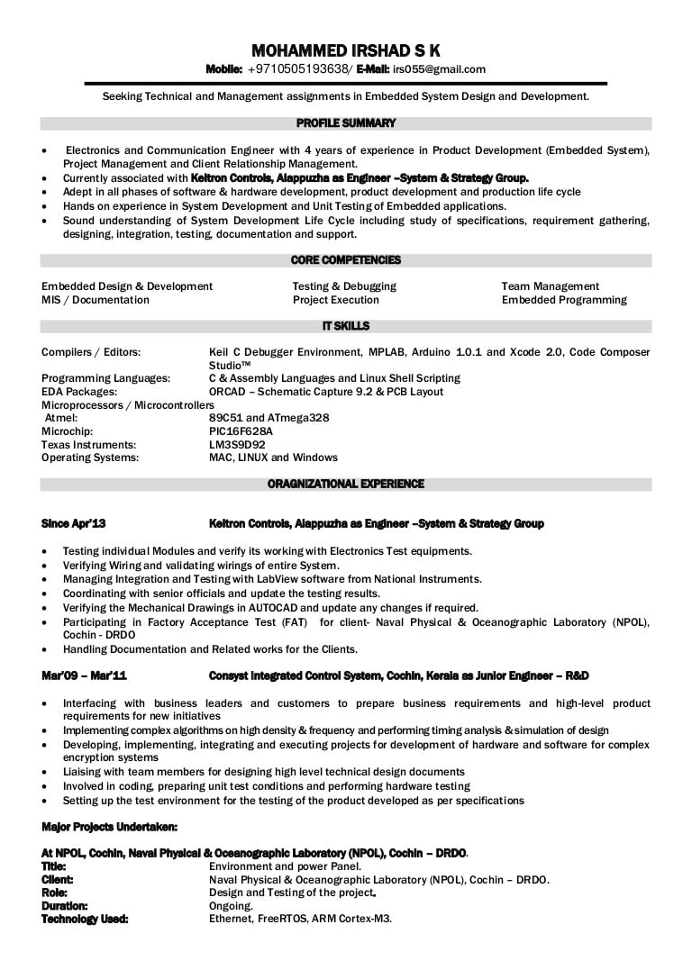 electronics engineer resume foramt