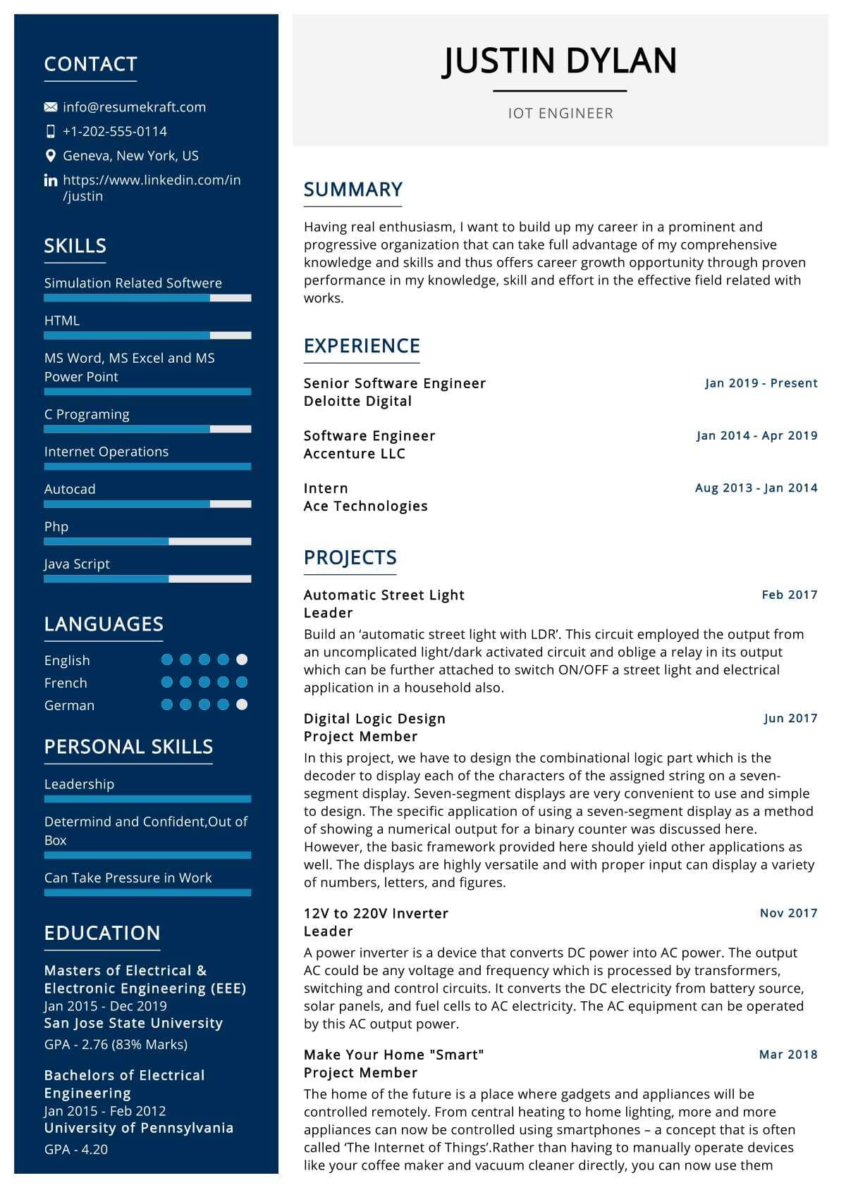 iot engineer resume sample