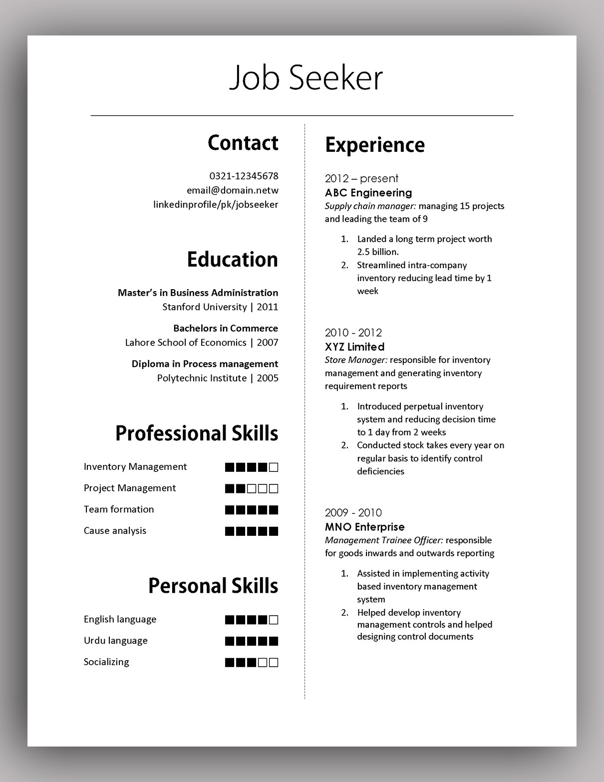 simple free cv template