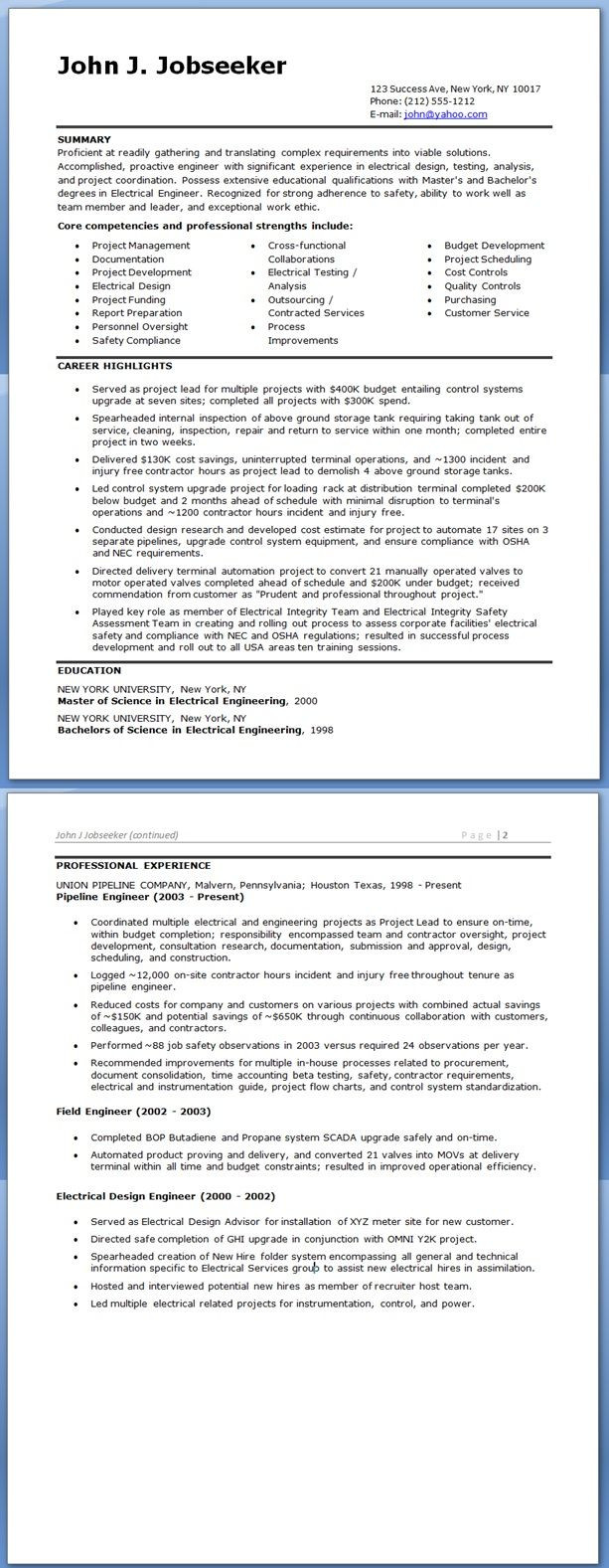 Free Resume Templates for Electrical Engineers Electrical Engineer Resume Sample Doc (experienced) Engineering …