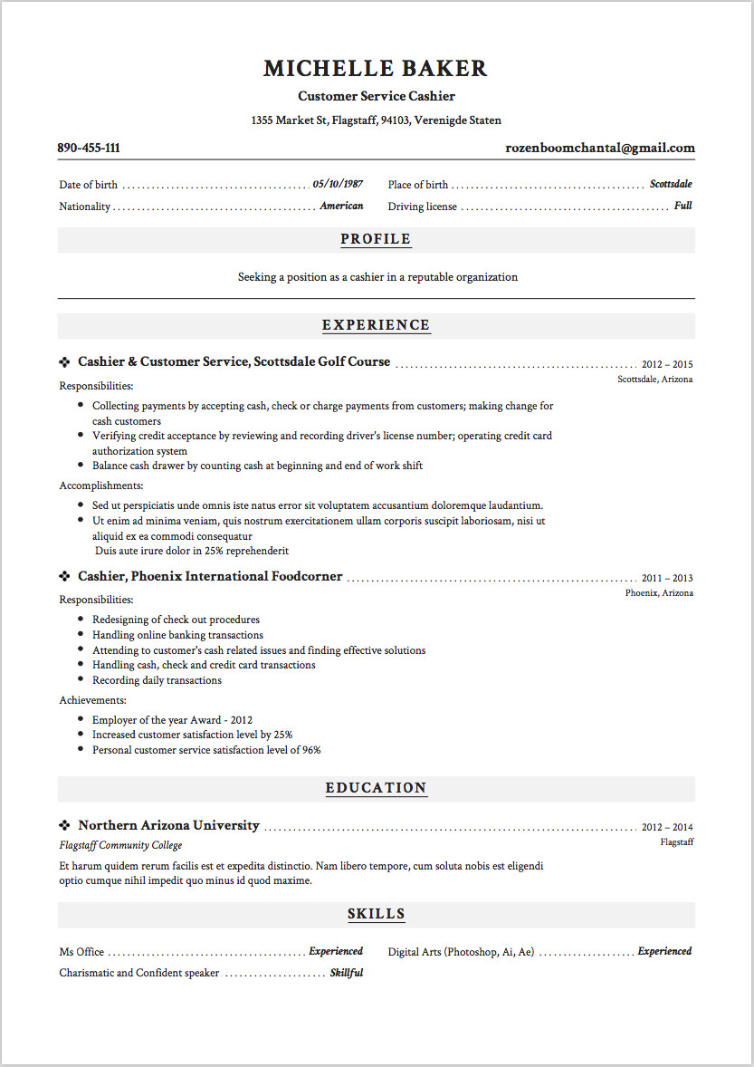 cashier resume sample writing