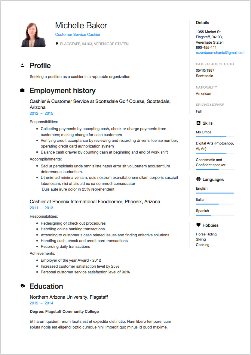 cashier resume sample writing