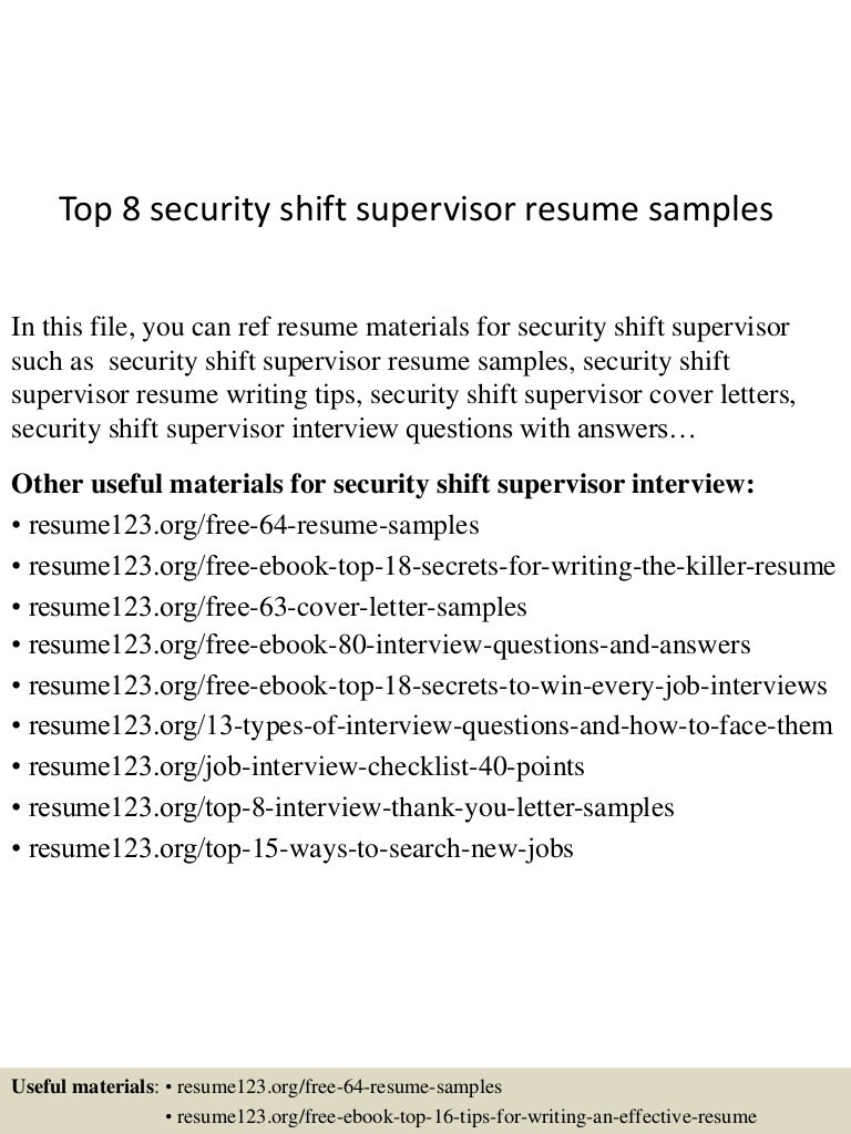top 8 security shift supervisor resume samples