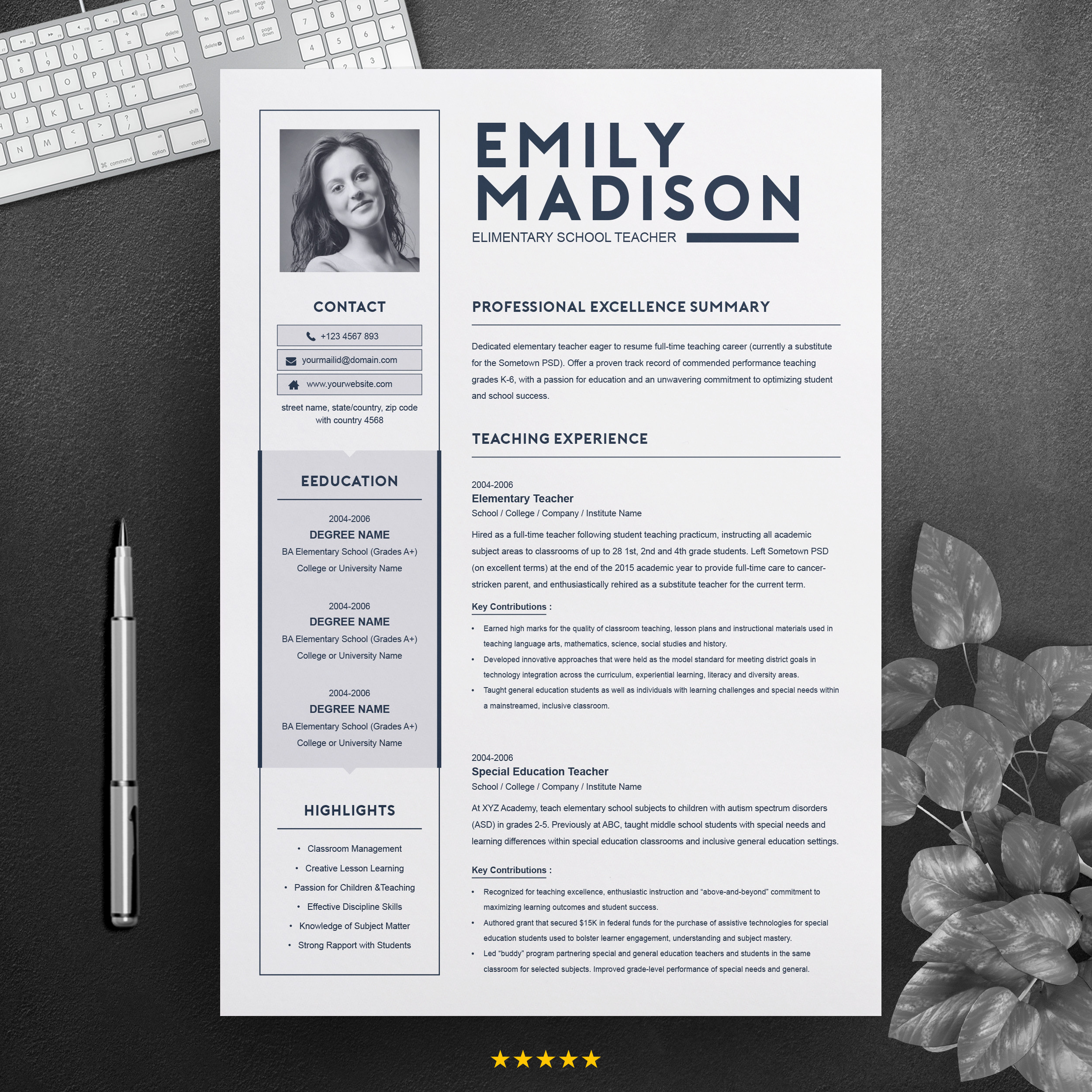 teacher resume template for ms word