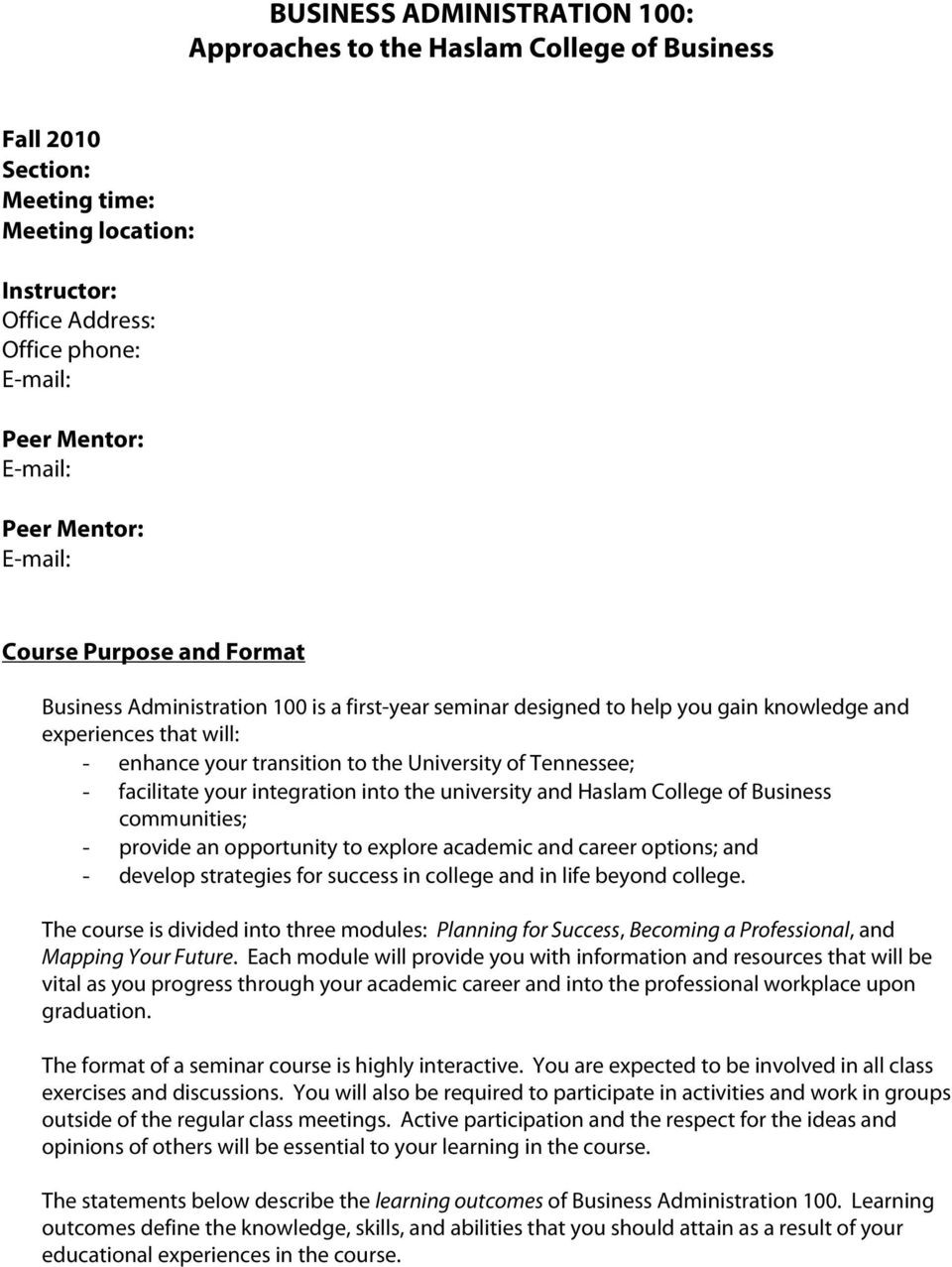 Haslam College Of Business Resume Template