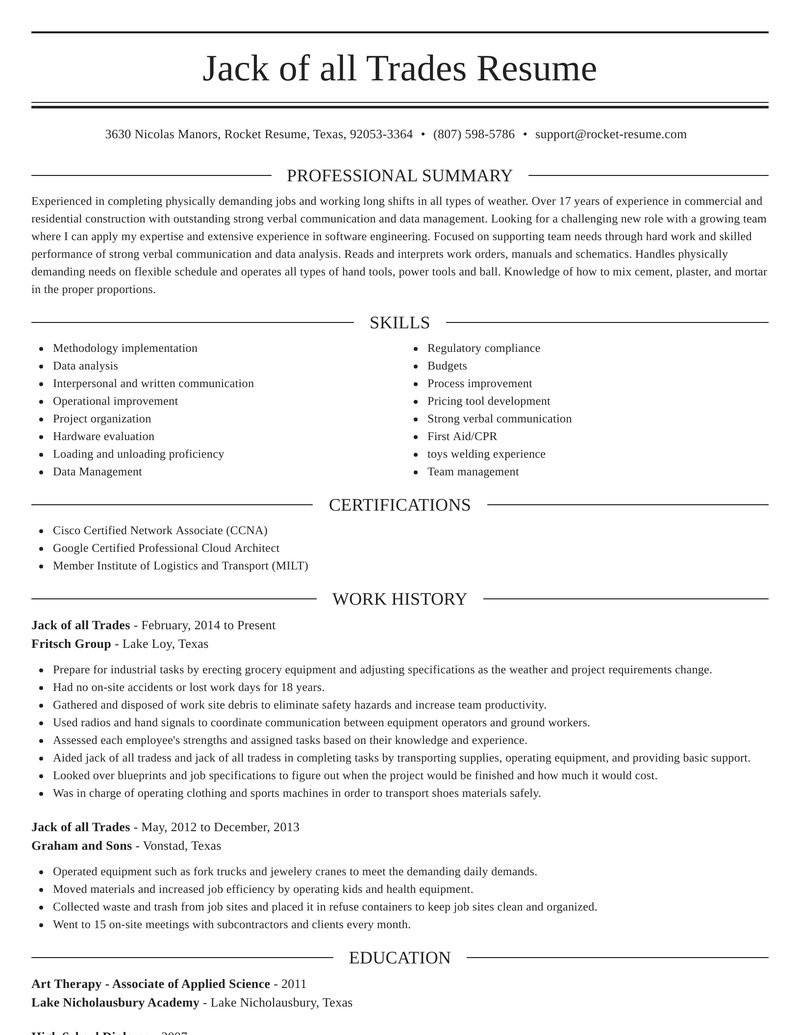 jack of all trades simple resume online suggestions