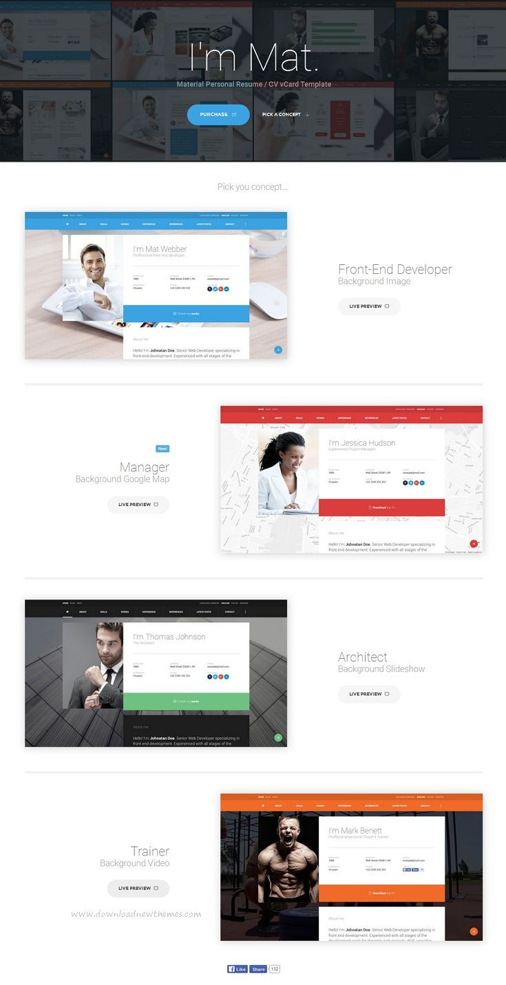 Mat Vcard & Resume Template Free Download I’m Mat – Material Personal Resume / Cv Vcard Template Personal …