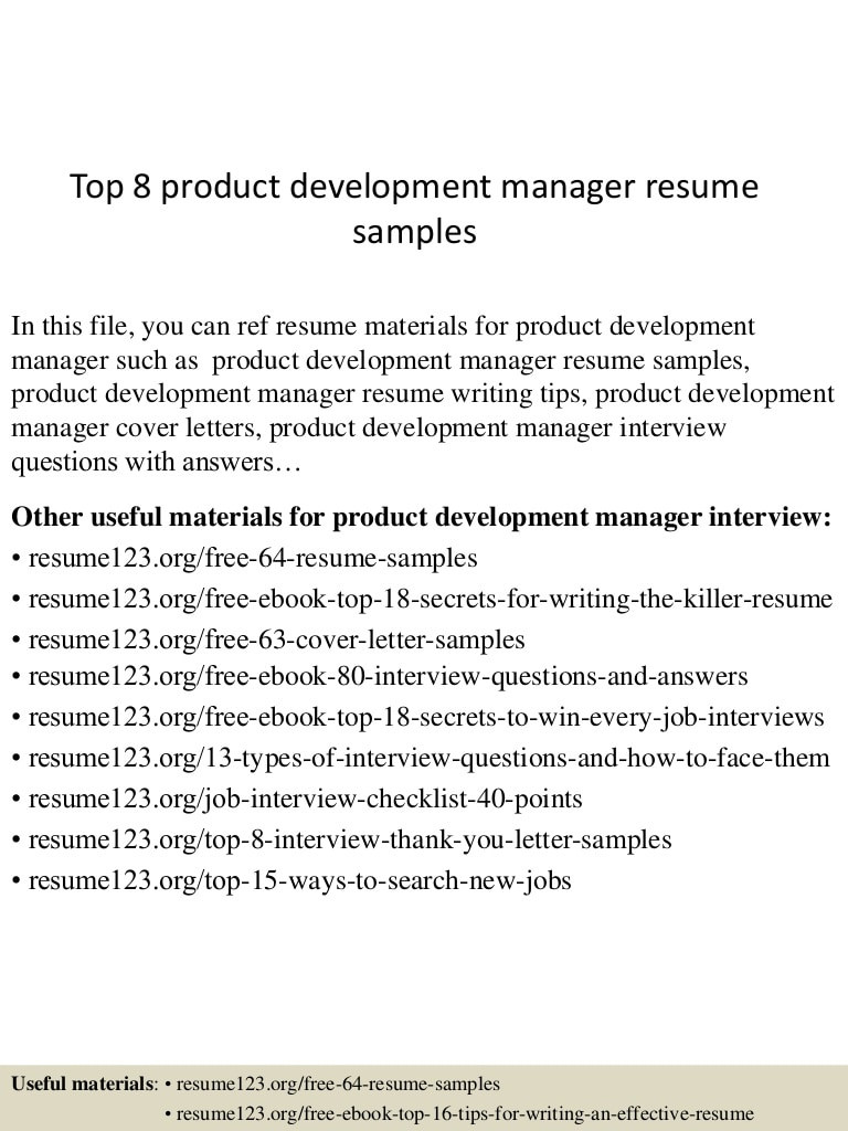 top 8 product development manager resume samples