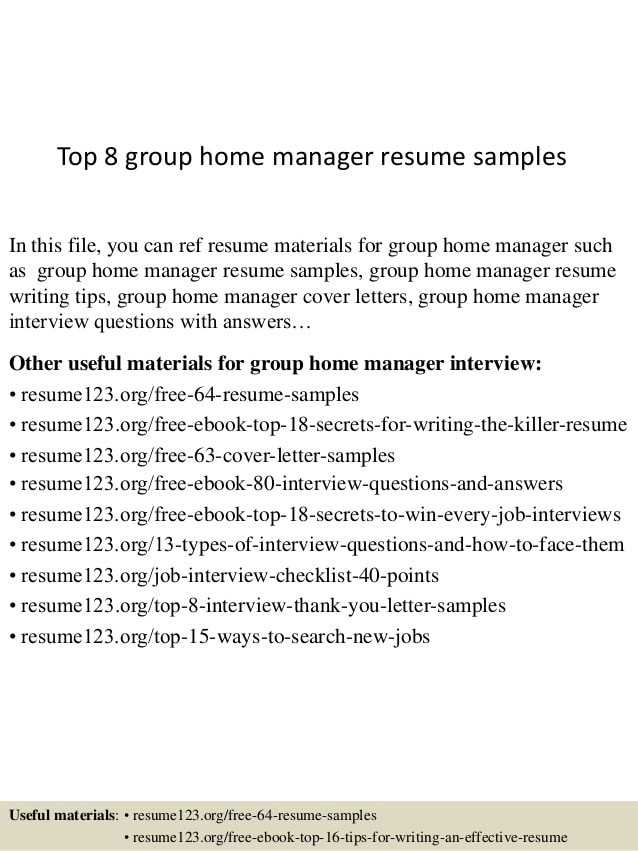 top 8 group home manager resume samples