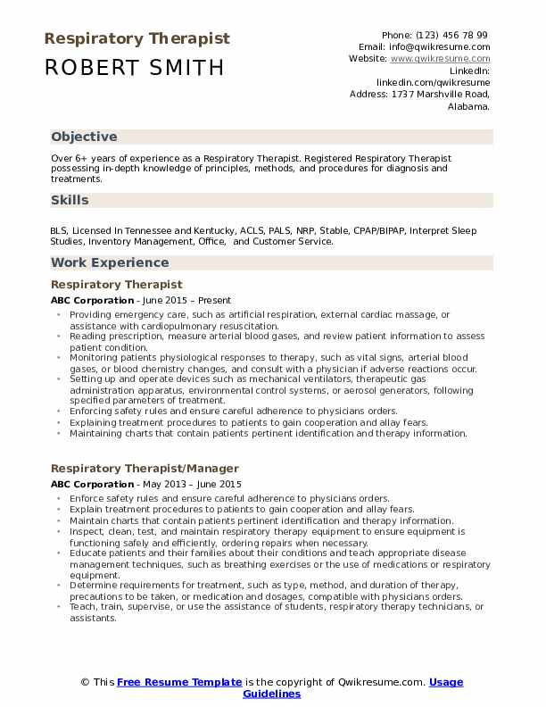 respiratory therapist resume template