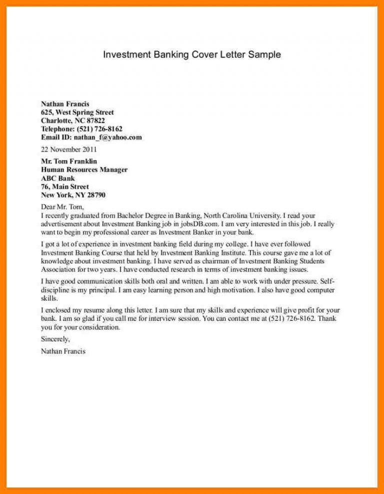 Resume Cover Letter Sample for Bank Job Bank Job