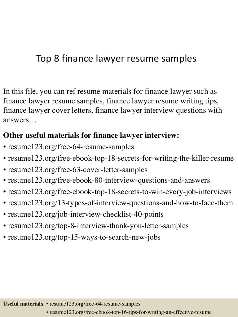 top 8 finance lawyer resume samples