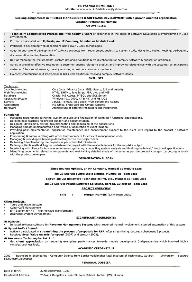sample resume for it information technology