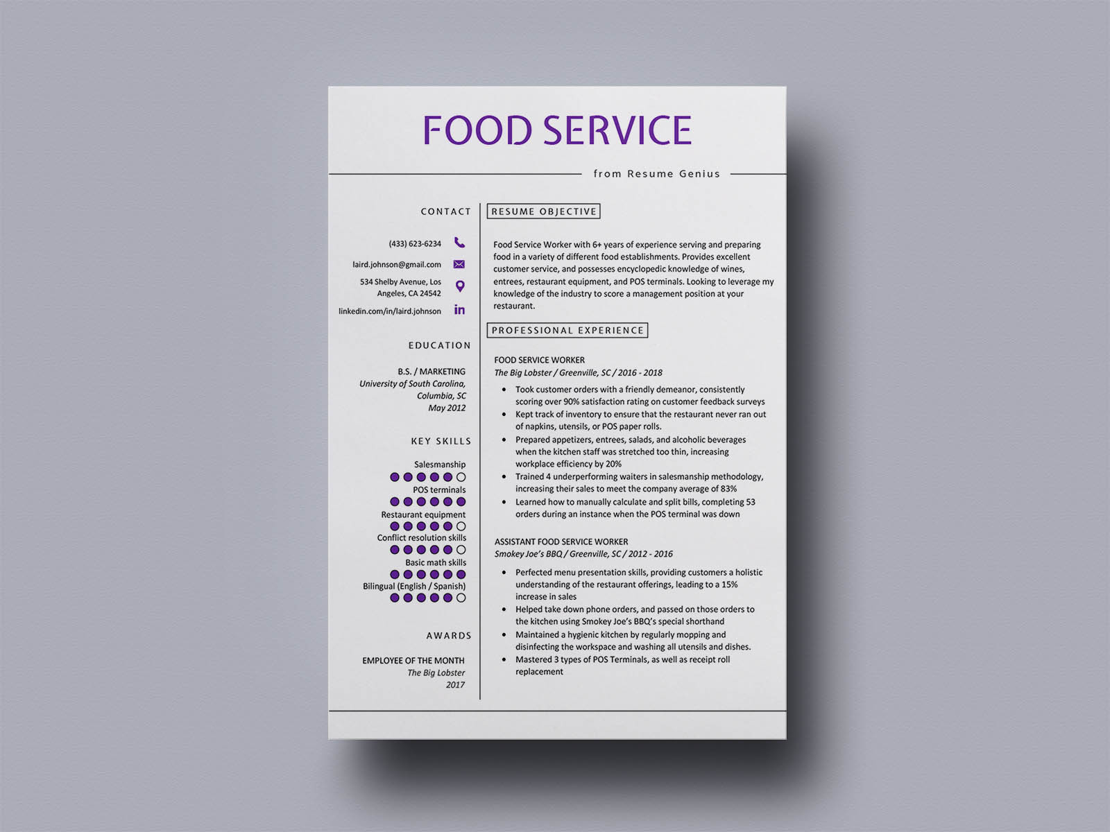 food service resume