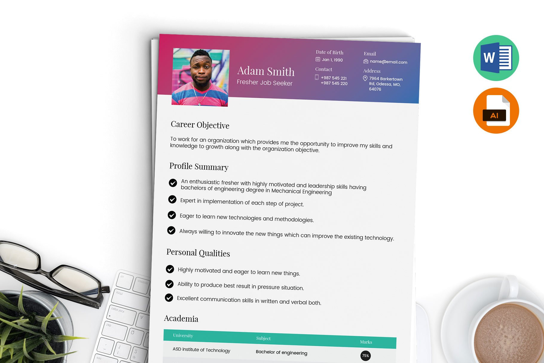 Fresher Resume Template Word AI