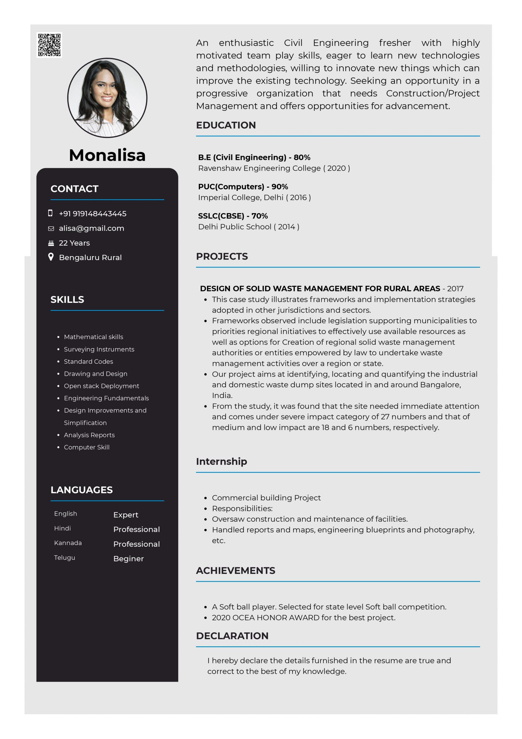 visual resume templates for fresherm