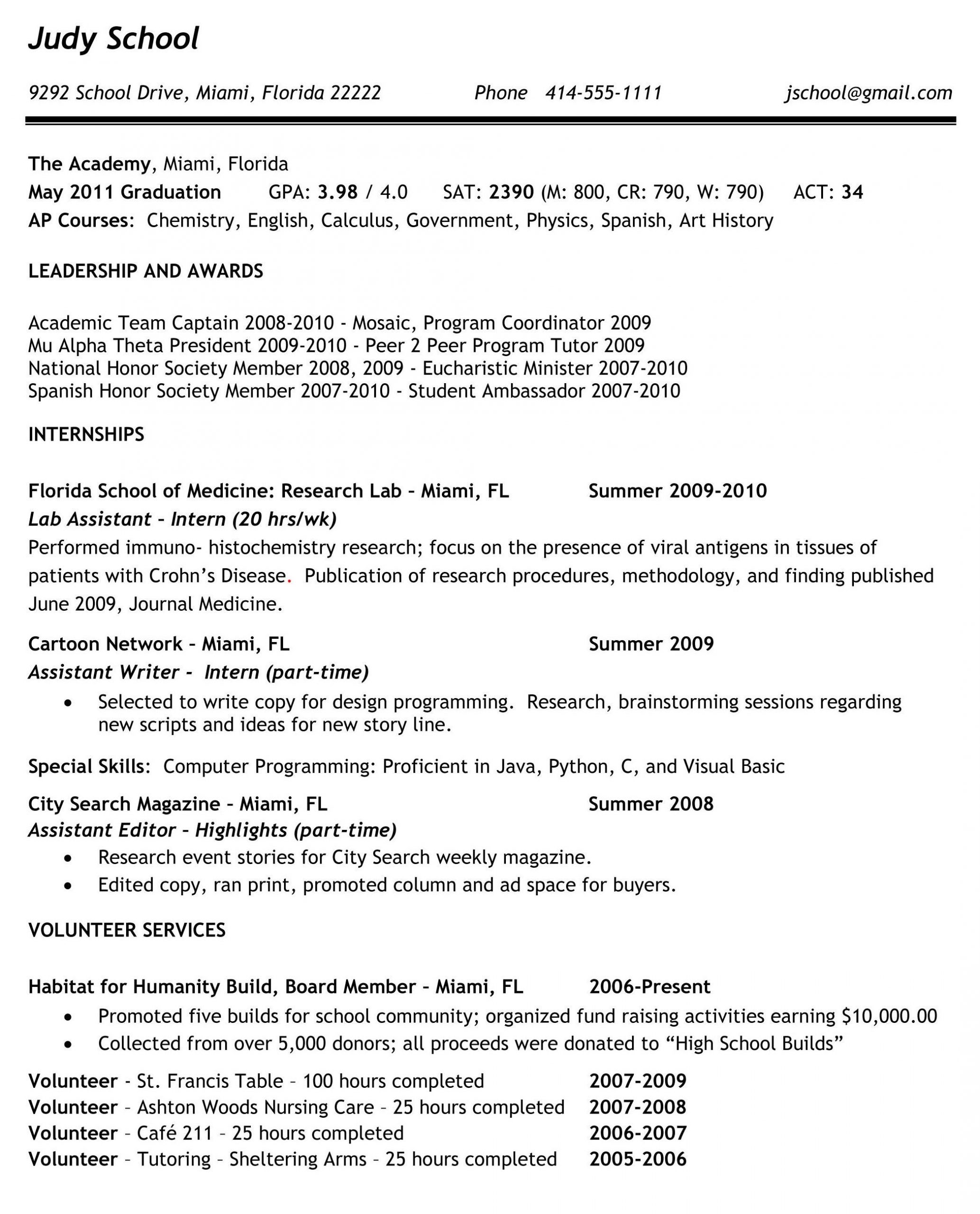 Resume Template for High School Students Applying for College High School Resume Examples for College Admission Sample Resumes …