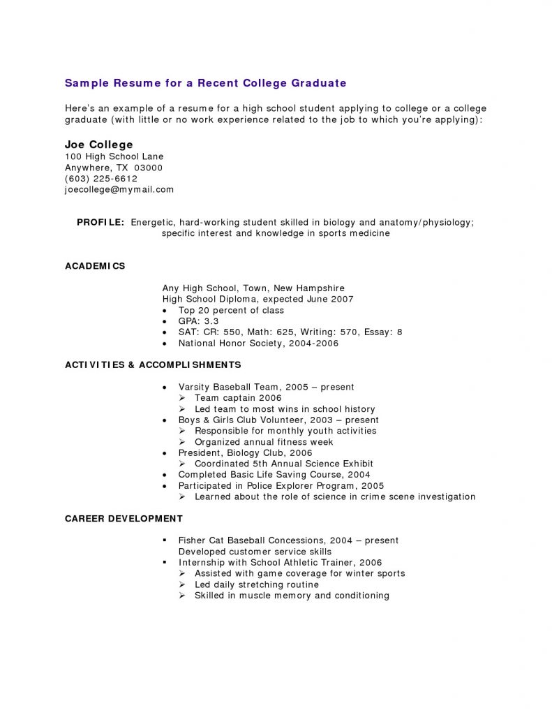 Resume Template for Highschool Graduate with No Work