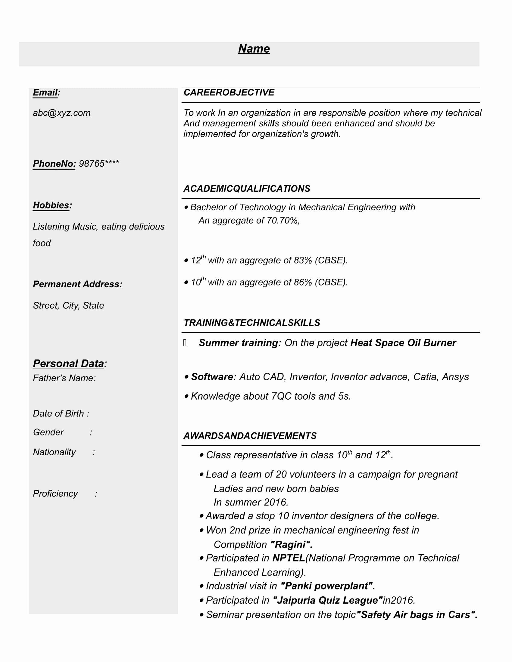 Resume Template for Mechanical Engineer Fresher Mechanical Engineer Resume Template Best Of Resume Templates for …