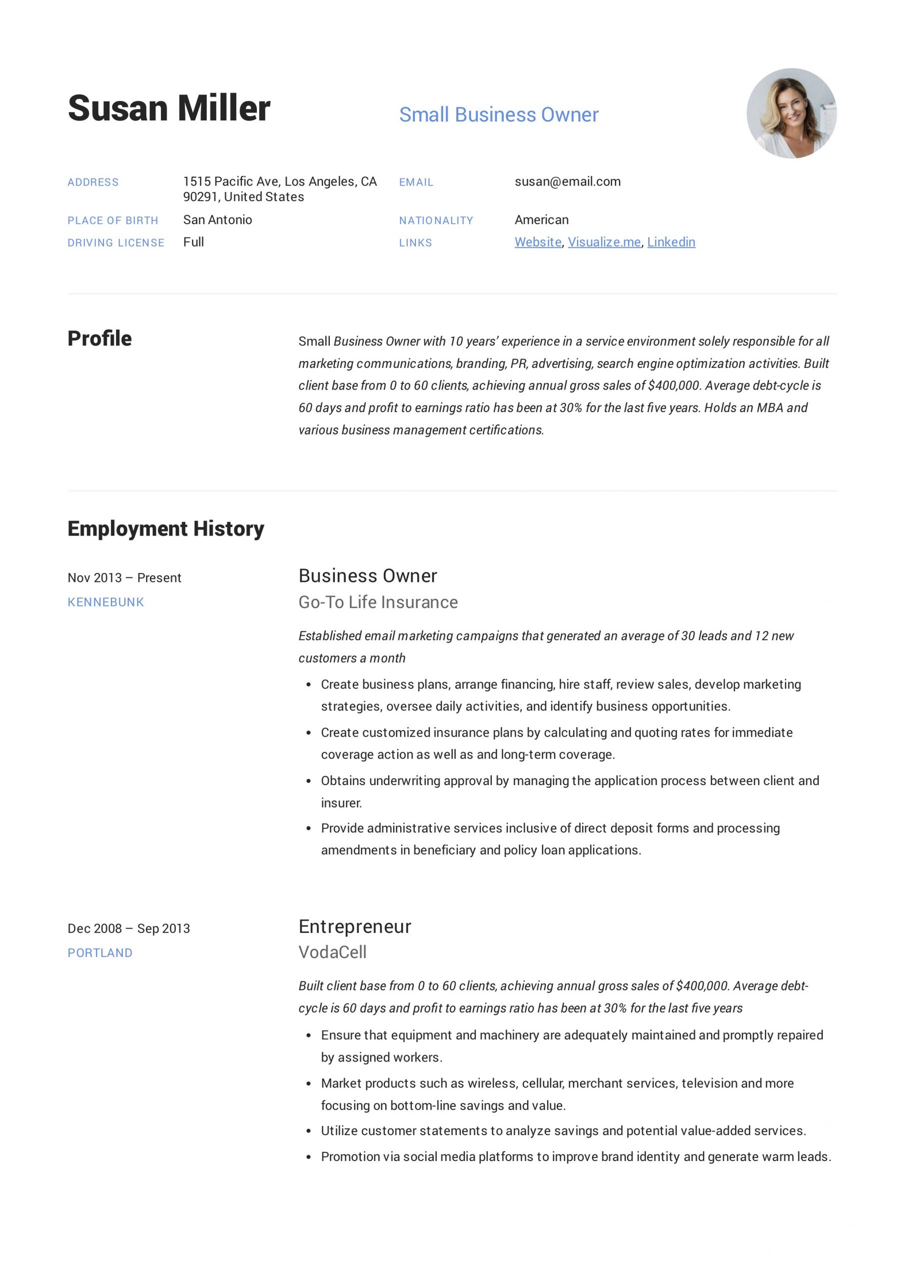 Resume Template for Small Business Owner Small Business Owner Resume Guide  19 Examples Pdf 2020