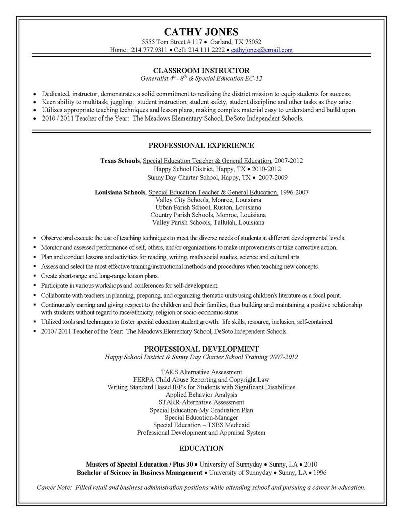 Resume Template for Students with Disabilities Sample Teacher Resumes Special Education Teacher Resume Sample …