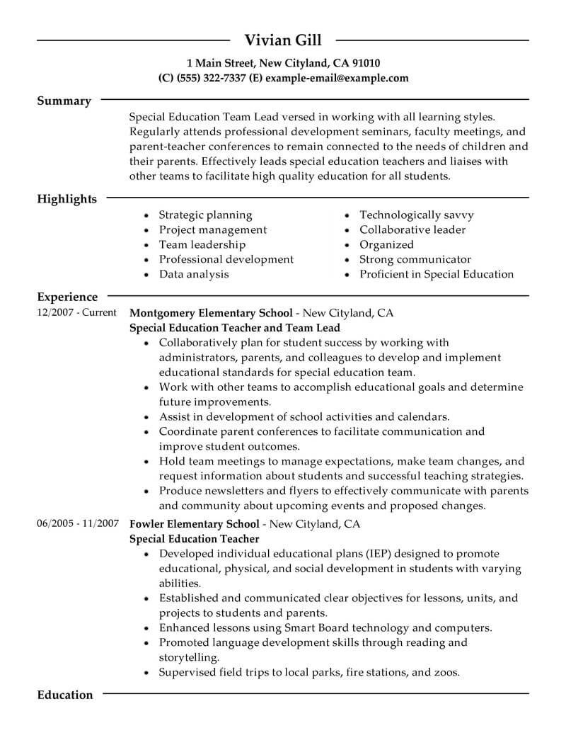 team lead resume example