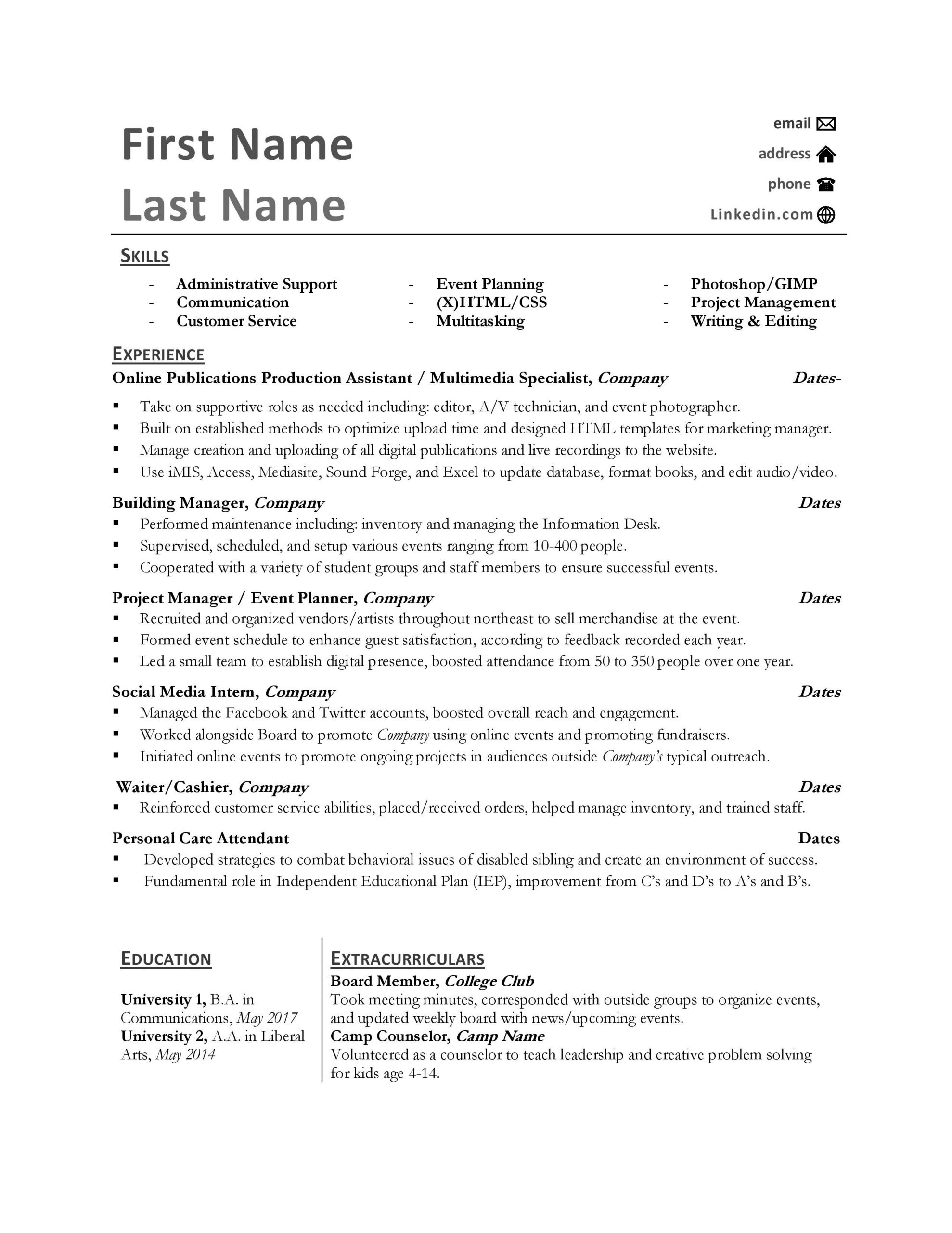 resume format multiple positions inml