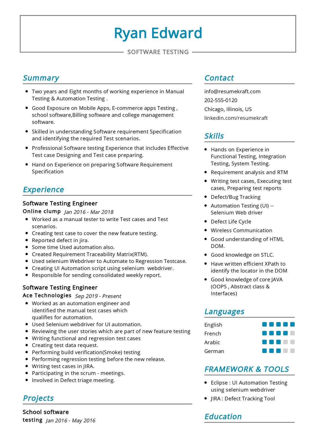 software testing resume sample