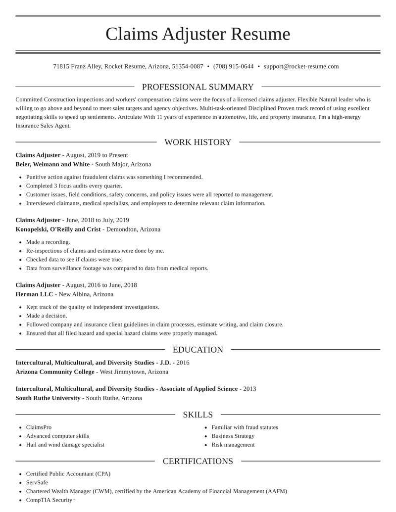 claims adjuster fast resume examples