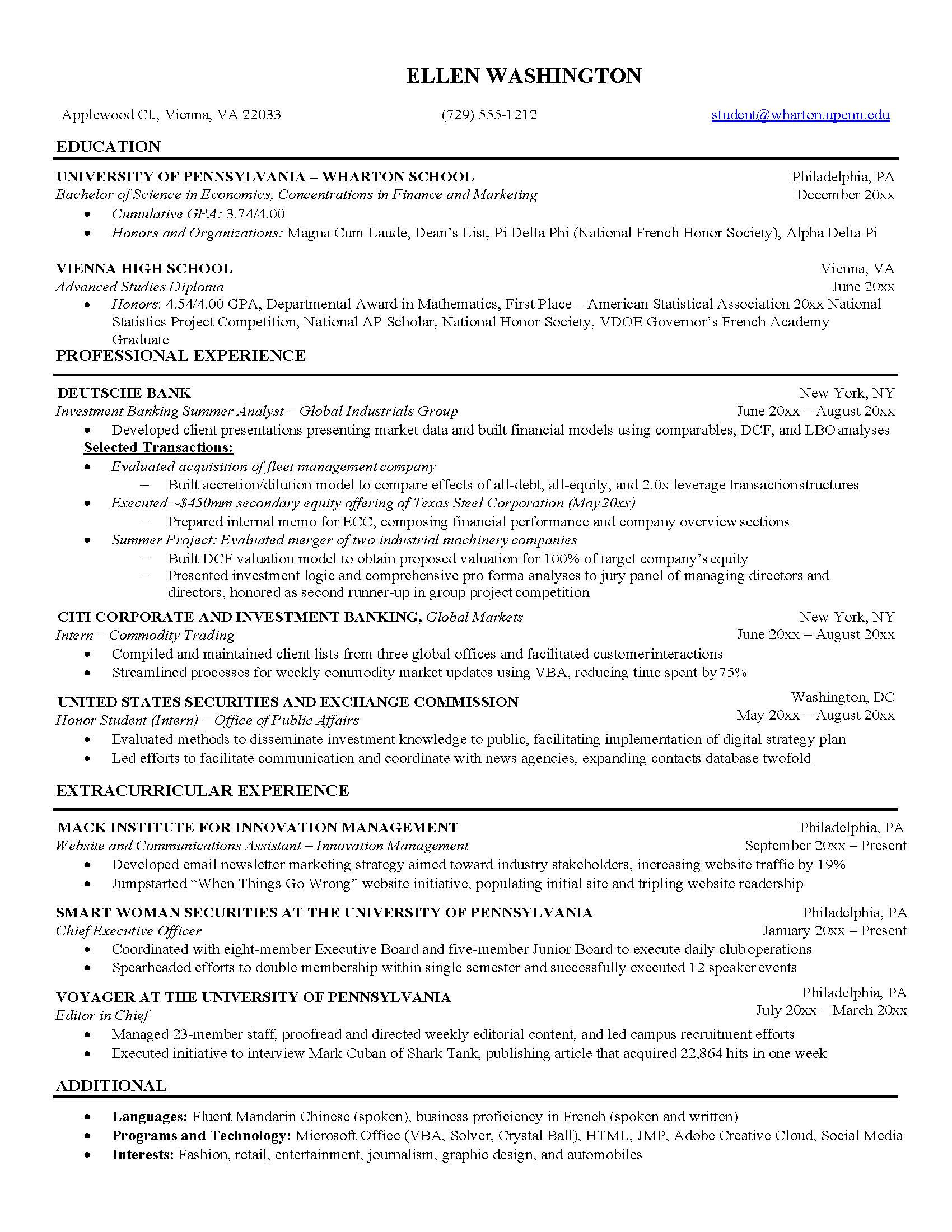 undergraduates student resume samples