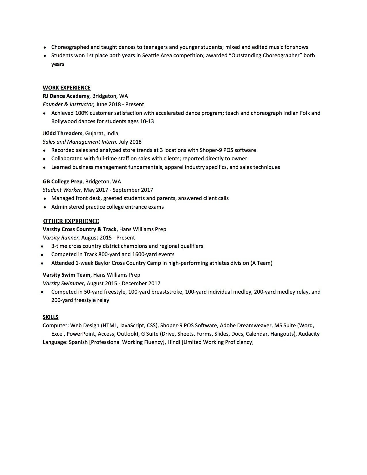 high school resume