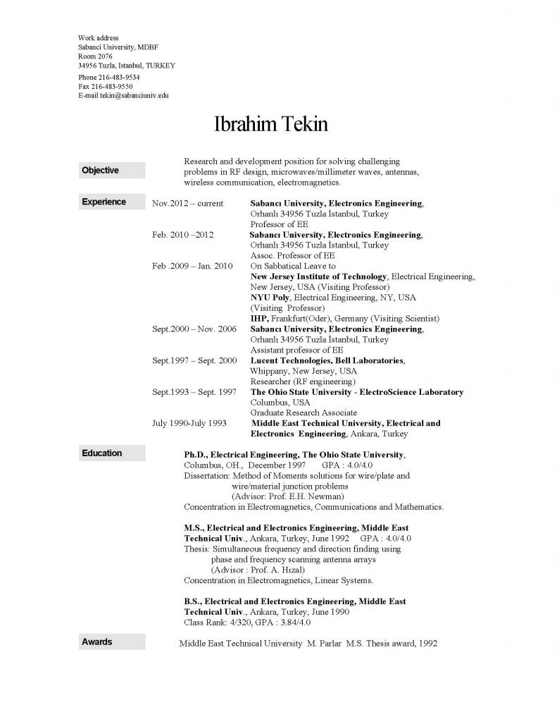 electronics engineer resume