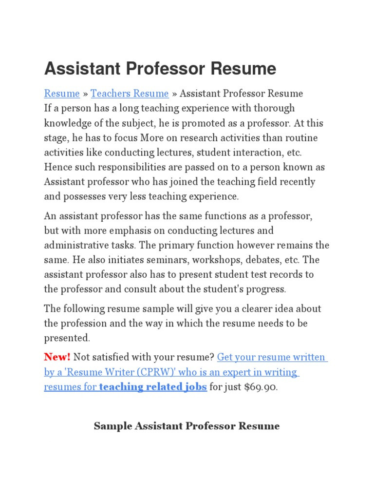 Sample Education Assistant Professor Resume