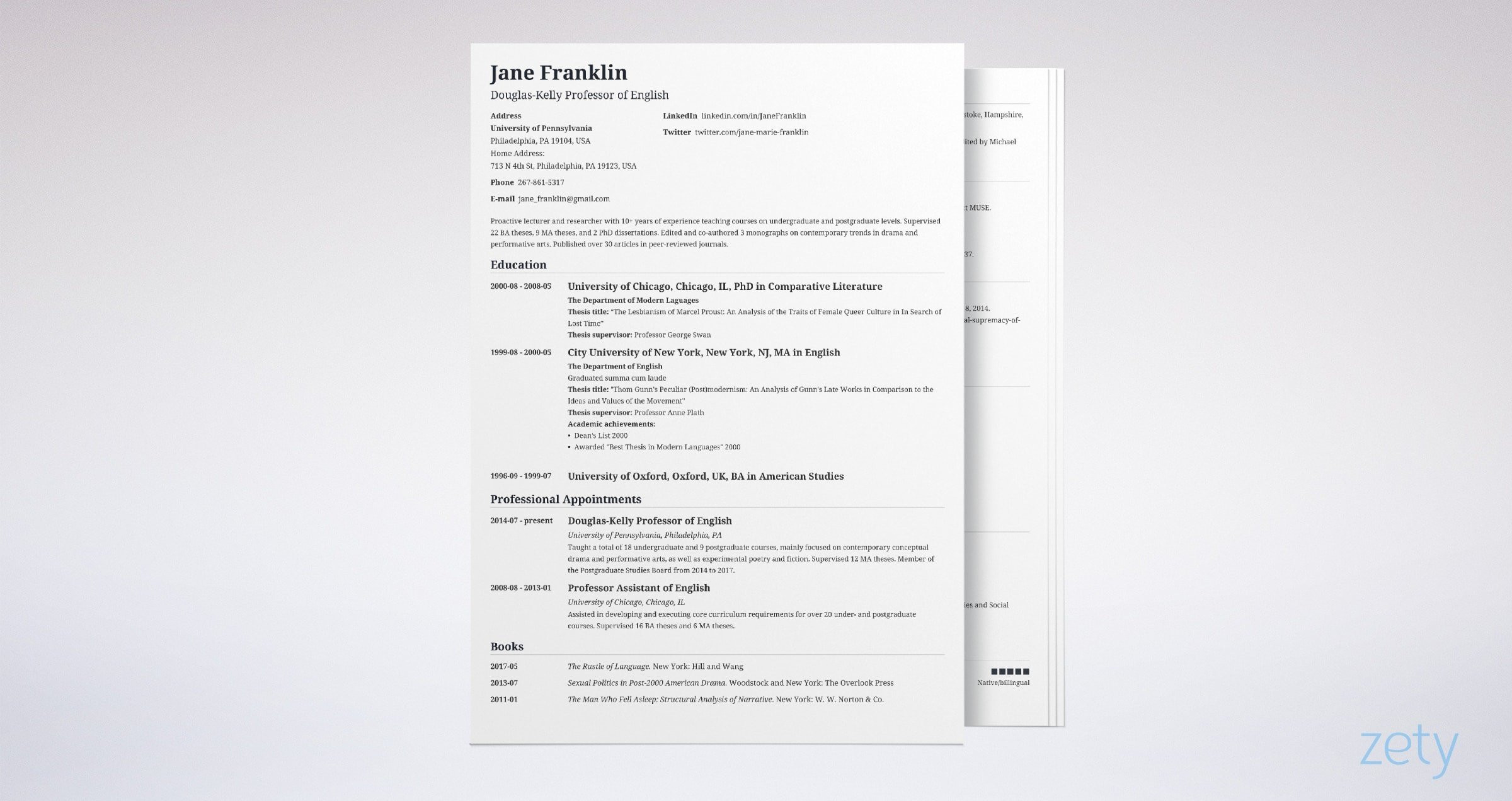 academic cv example