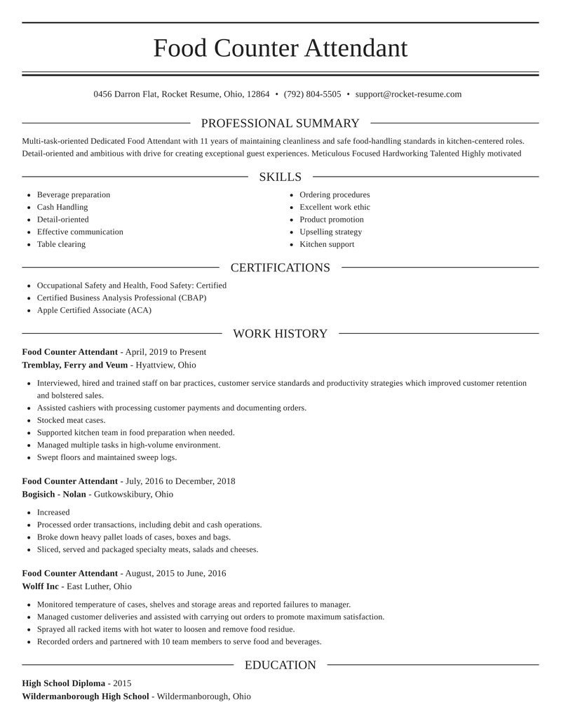food counter attendant occupation resumes templates and examples