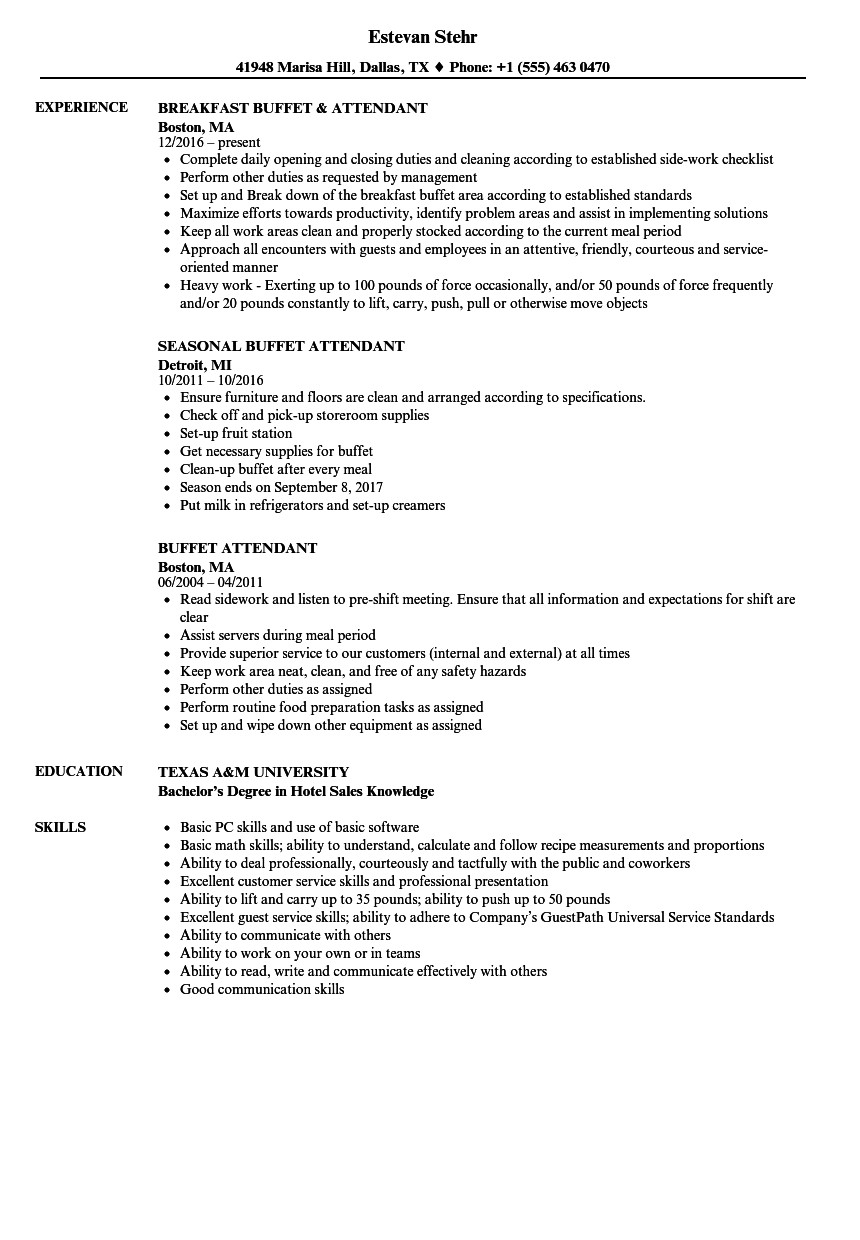 restaurant attendant cv