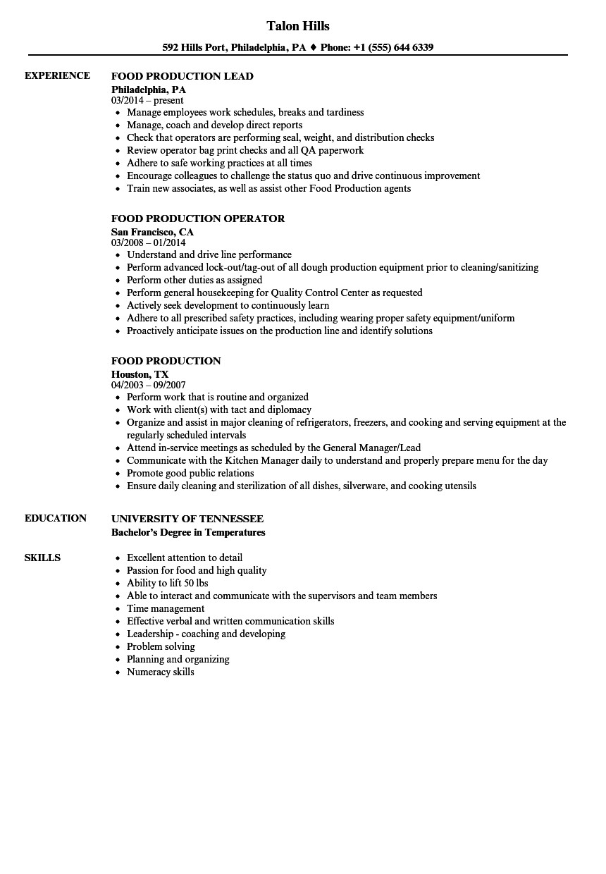 food production worker resume
