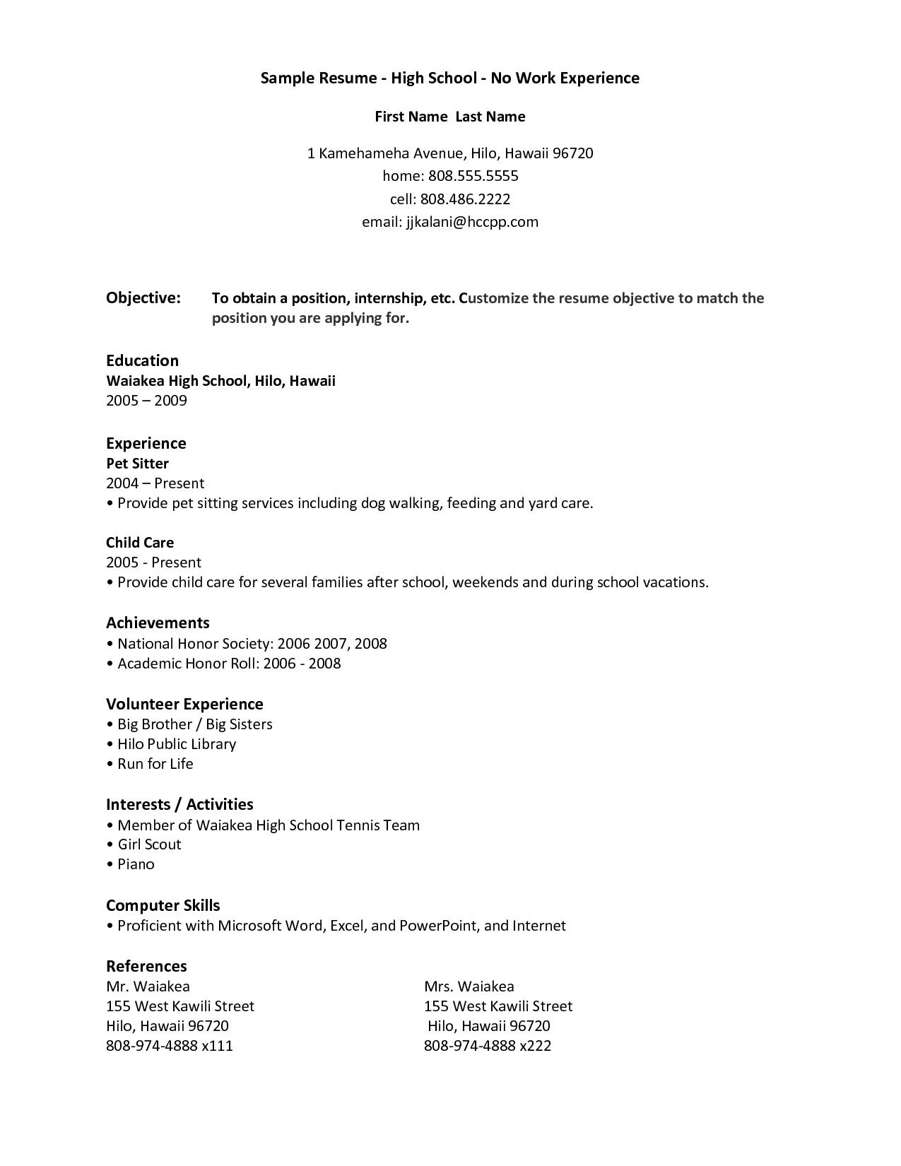 Sample Resume for Highschool Graduate with No Experience Resume for Students with No Experience – Task List Templates