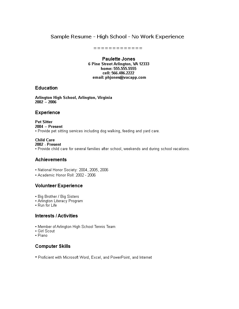 Sample Resume for Highschool Graduate with No Experience Sample Resume for High School Student with No Experience