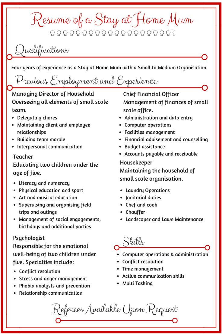 Sample Resume for Housewife Returning to Work Resume Of A Stay at Home Mum Resume Skills, Stay at Home, Sample …