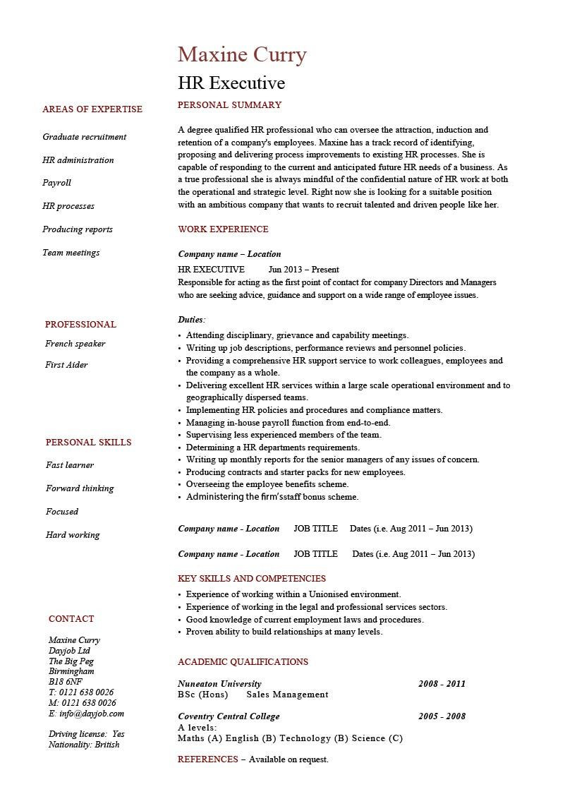Sample Resume for Hr Executive Freshers Hr Executive Resume Template, Cv, Example, Human Resources …
