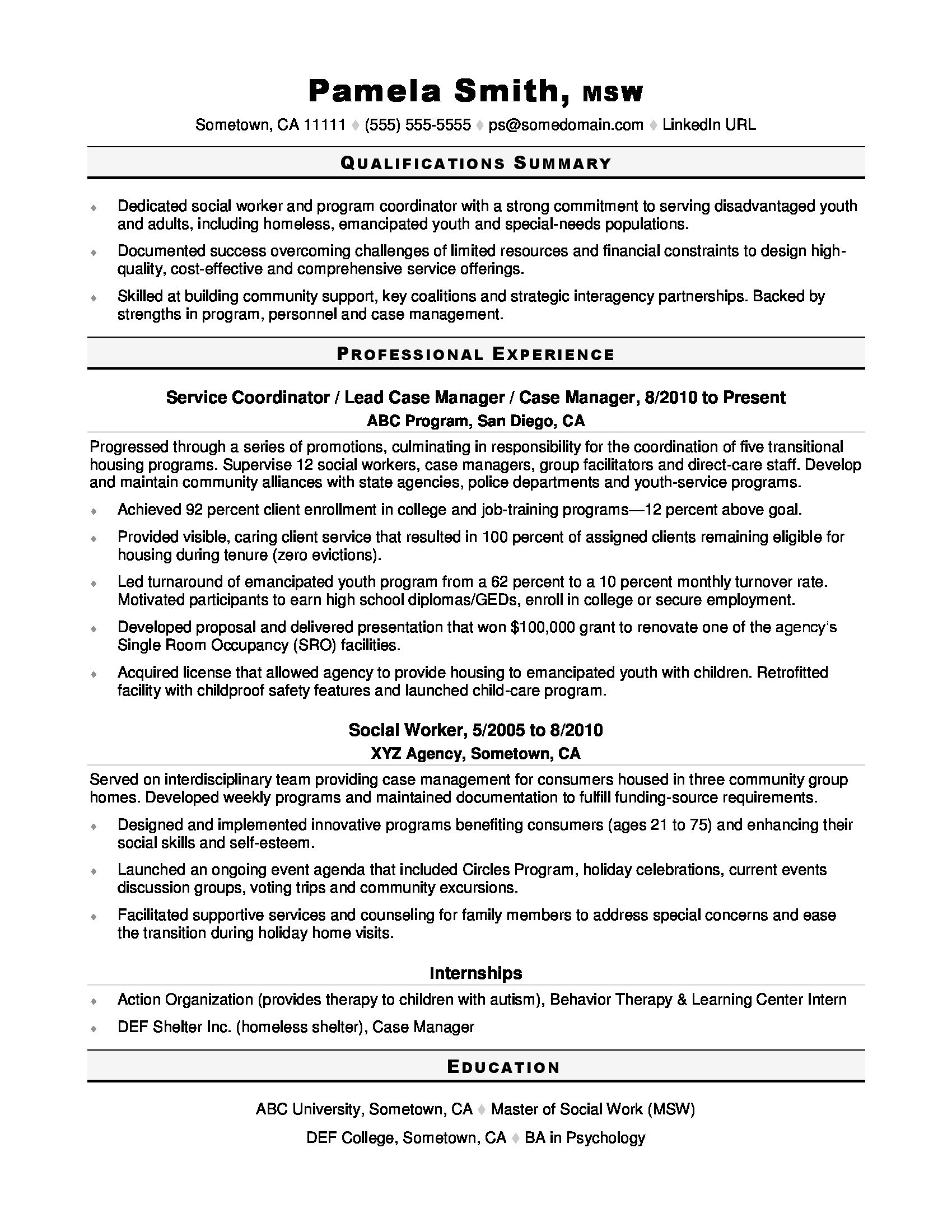 sample resume social worker