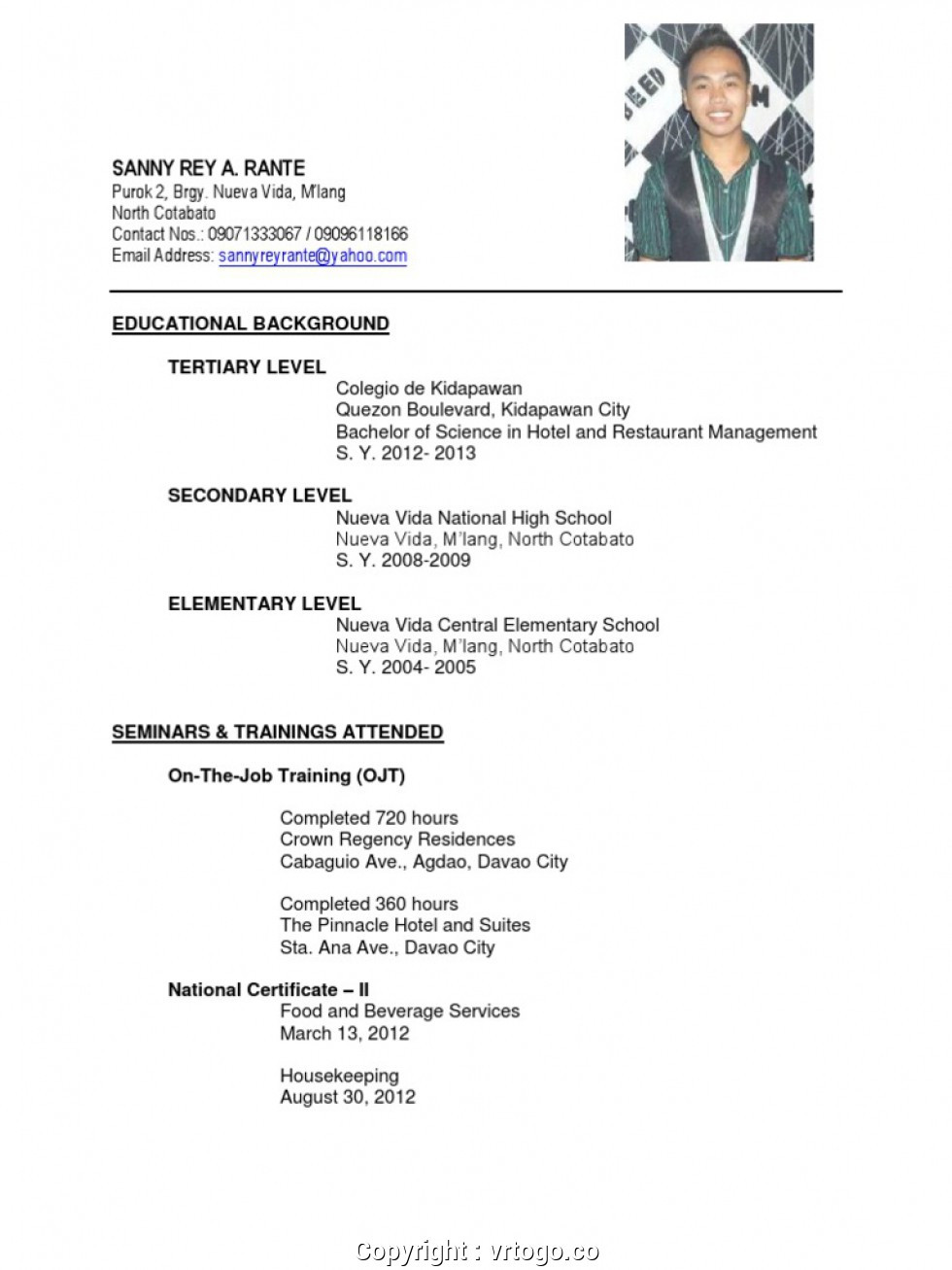 simply sample resume for hrm fresh graduates