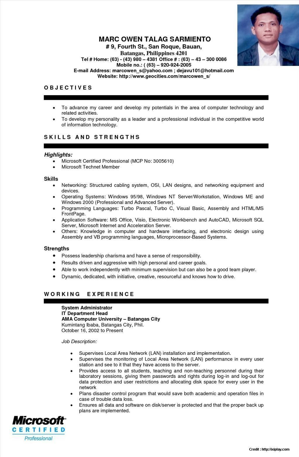 sample resume for ojt architecture student of 20 the best ideas for puter technician resume