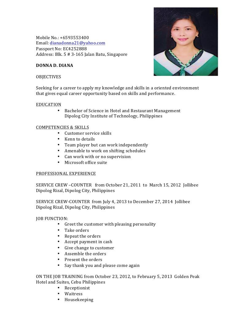 sample resume format for ojt students